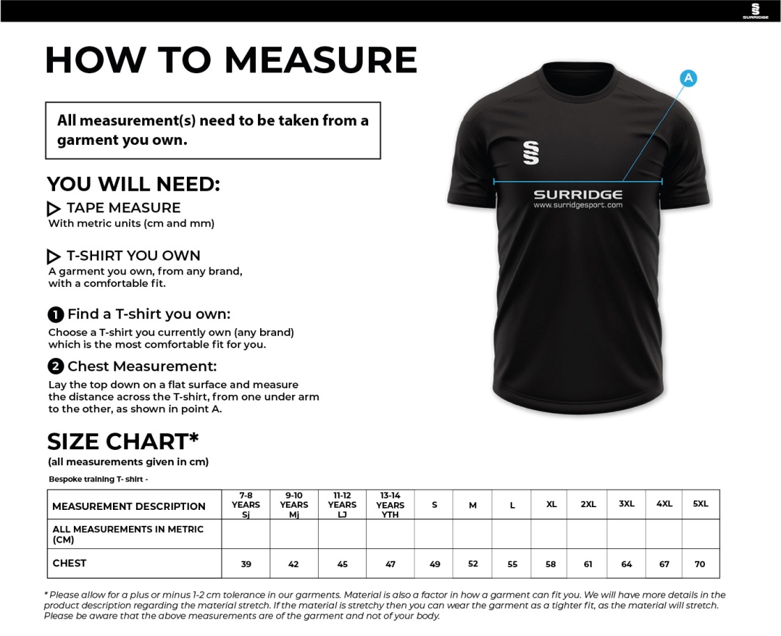 PSC Team Manager - Impact T-Shirt - Navy - Unisex Fit - Size Guide