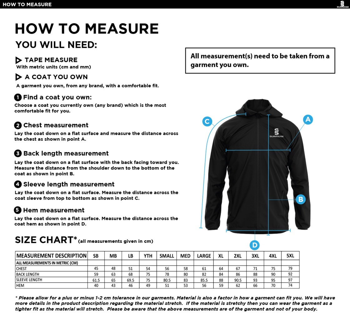 PSC Sport & PE - Dual Full Zip Training Jacket - Royal - Unisex Fit - Size Guide