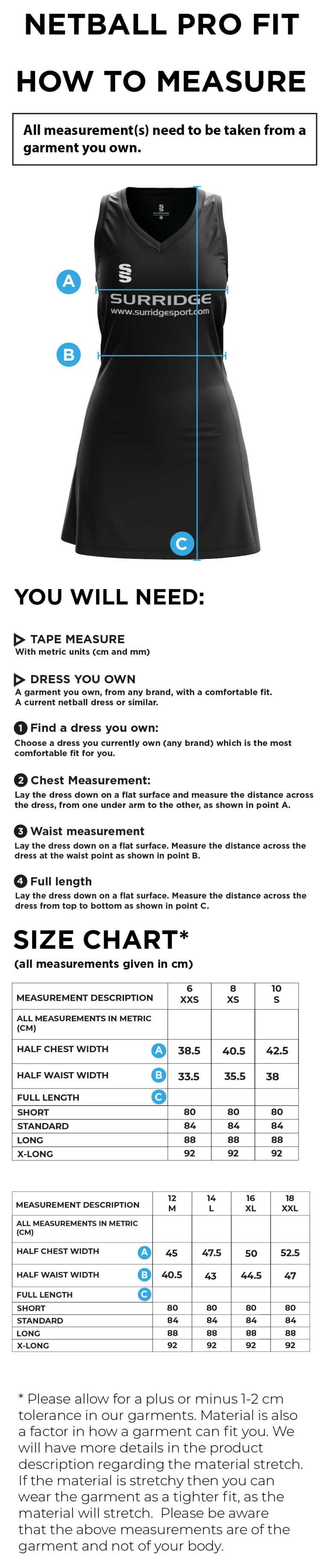 PETER SYMONDS COLLEGE NETBALL DRESS - Size Guide