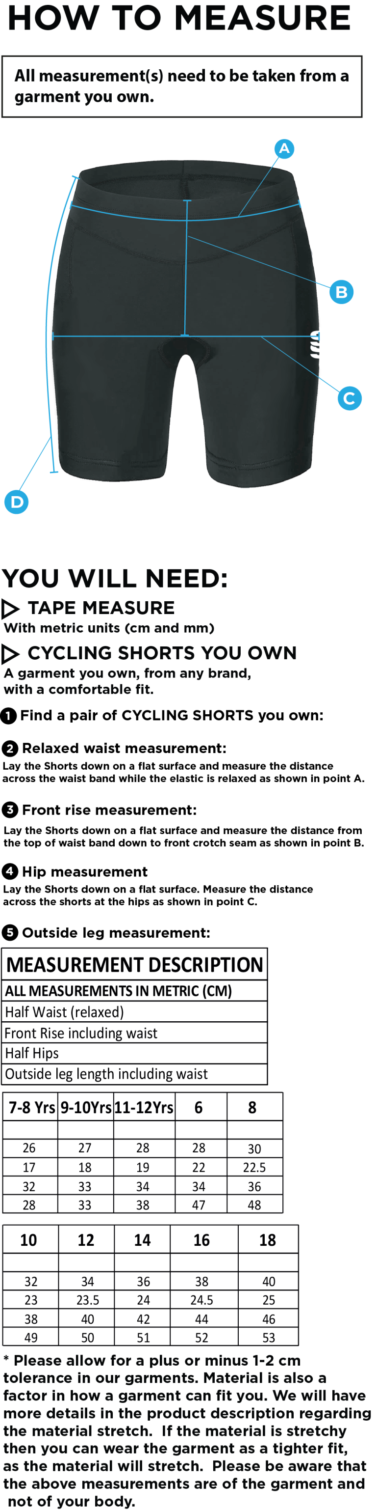 PSC Team Managers WOMENS DUAL CYCLING SHORT-Navy - Size Guide