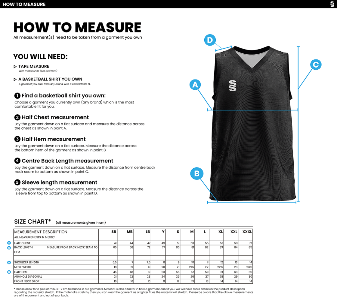 PETER SYMONDS COLLEGE - BASKETBALL VEST - Men's Fit - Size Guide