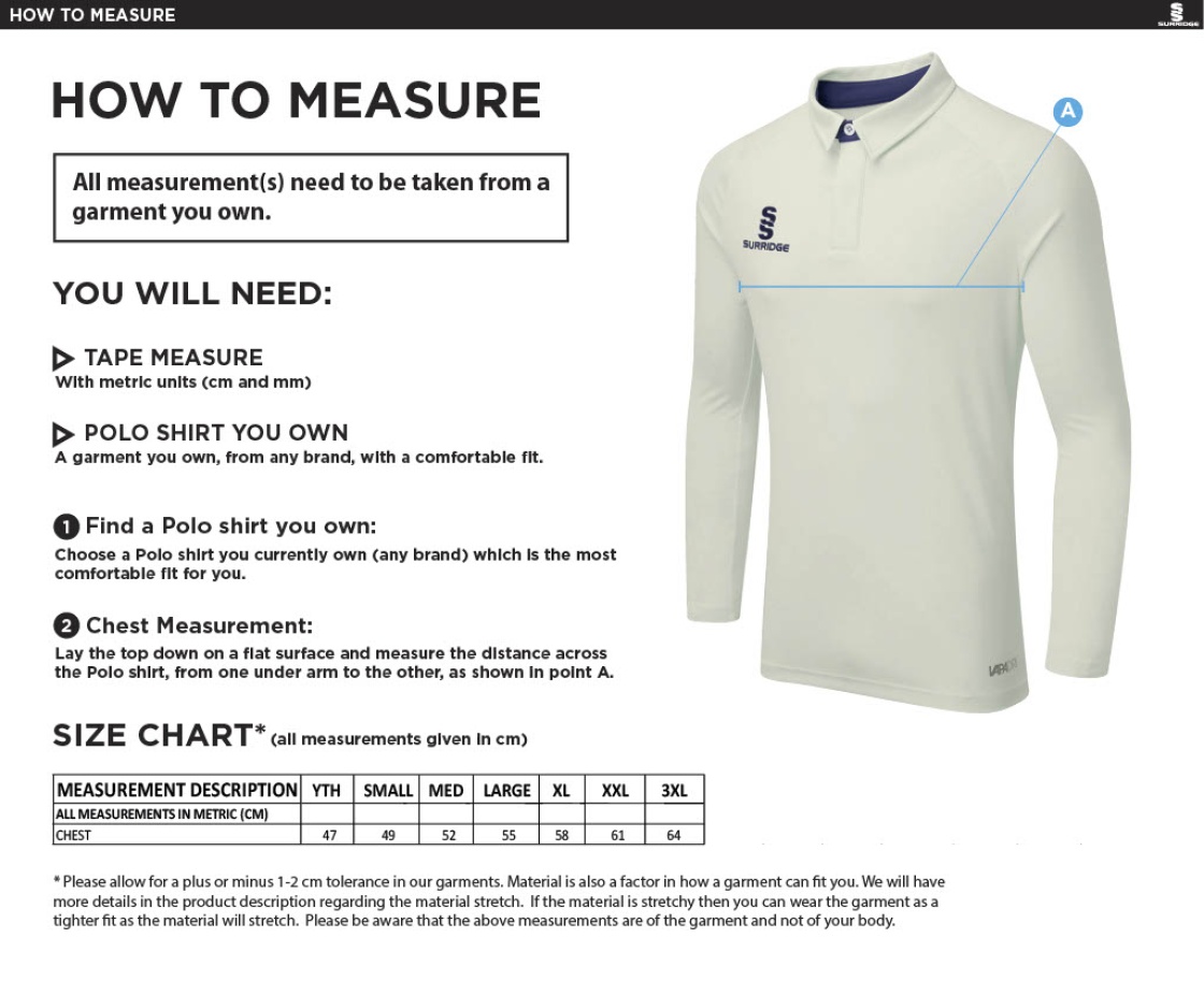 PETER SYMONDS COLLEGE CRICKET LONG SLEEVE SHIRT - Women's - Size Guide