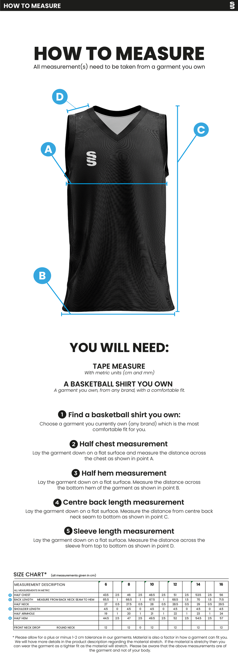 PETER SYMONDS COLLEGE - BASKETBALL VEST - Women's Fit - Size Guide