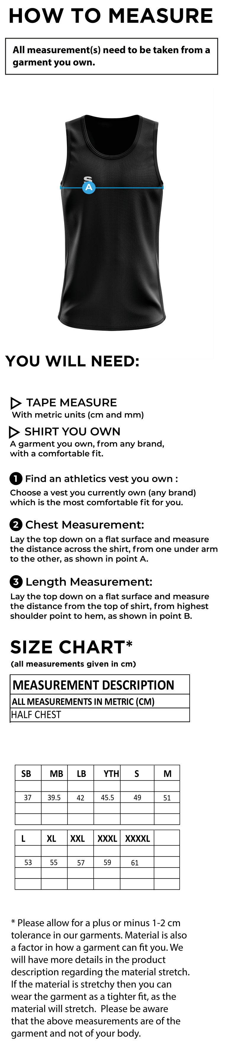 PETER SYMONDS COLLEGE - ATHLETICS VEST - Men's Fit - Size Guide