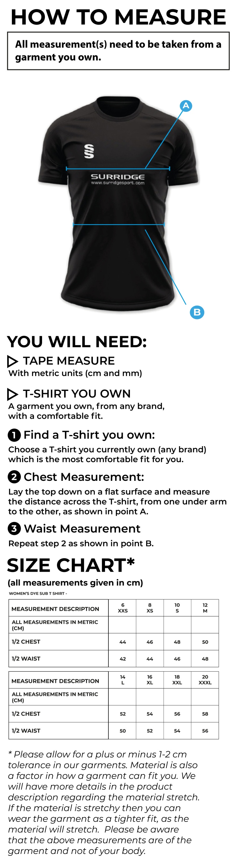 PETER SYMONDS COLLEGE - FOOTBALL SHIRT - Women's Fit - Size Guide