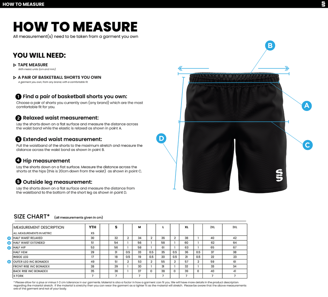 PETER SYMONDS COLLEGE BASKETBALL SHORTS - Size Guide
