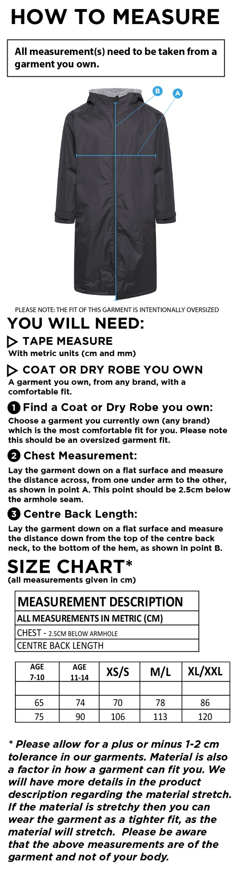 PSC Sport & PE - Active Thermal Fleece Robe - Unisex Fit - Size Guide