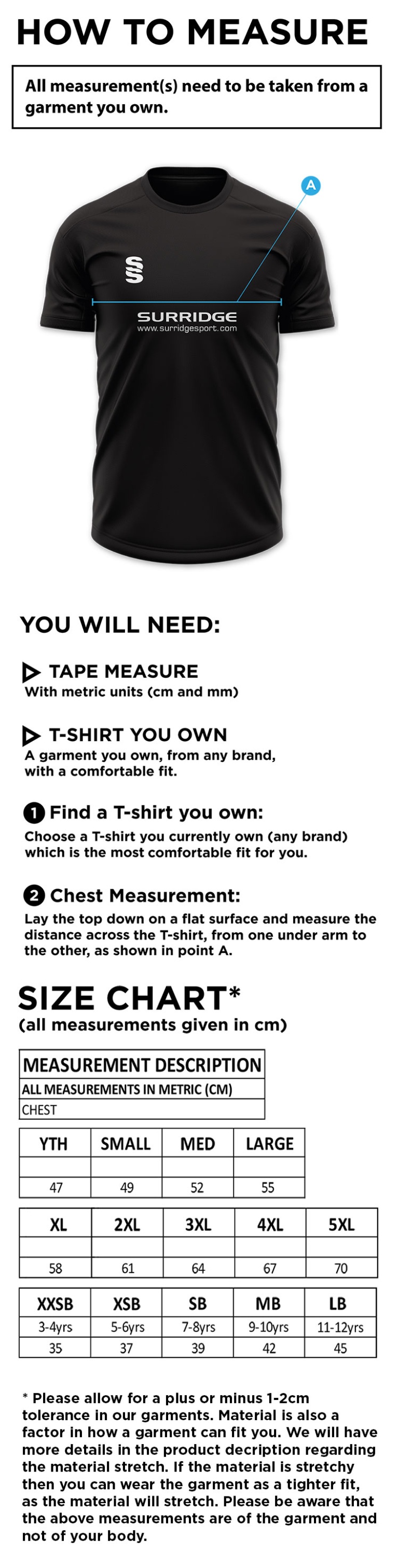 PSC Students - Dual Solid Colour Polo : Royal - Size Guide