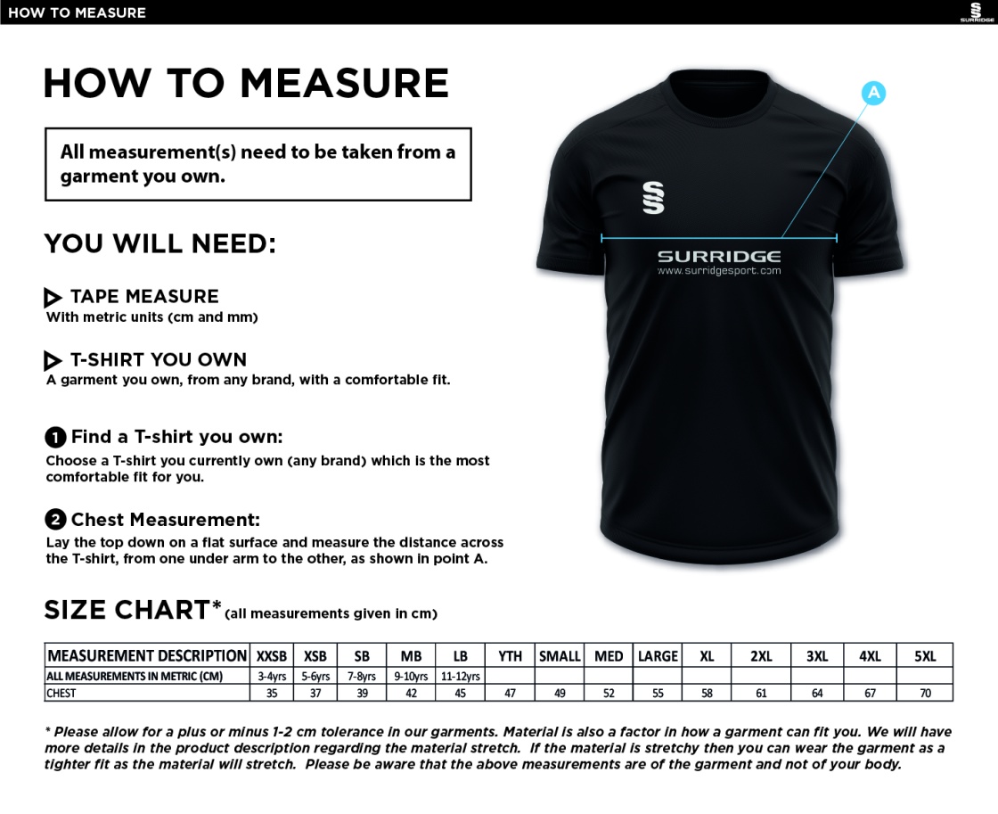 PETER SYMONDS COLLEGE - TEAM MANAGER TRAINING SHIRT - Size Guide