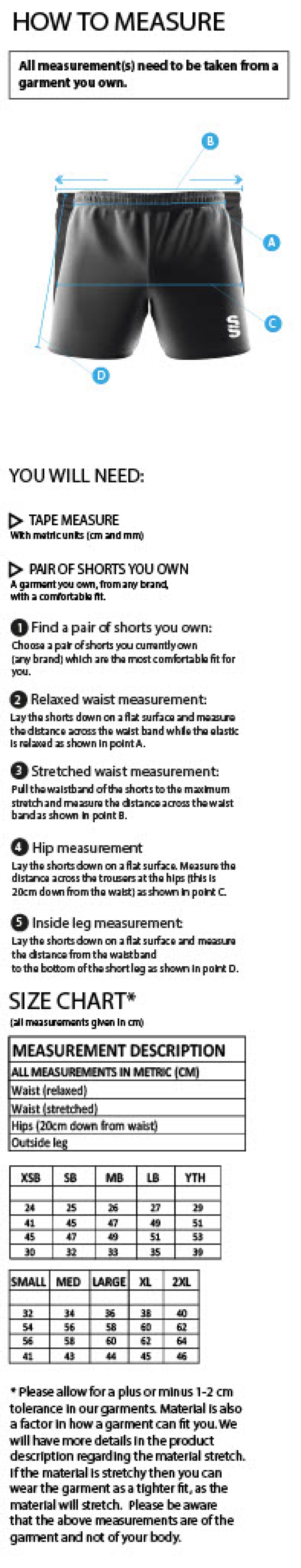 PETER SYMONDS COLLEGE HOCKEY SHORTS - Size Guide