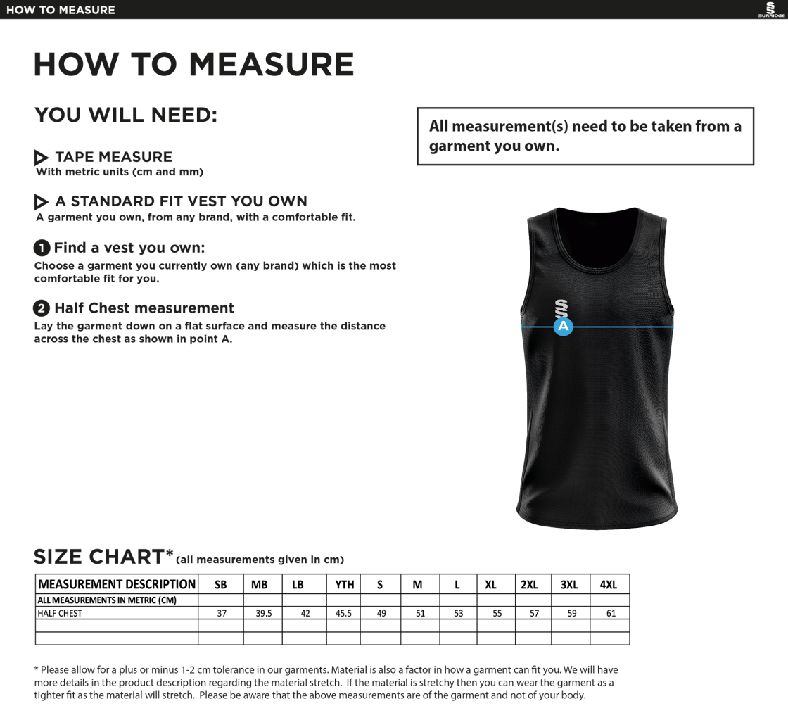 PETER SYMONDS COLLEGE - ATHLETICS VEST - Men's Fit - Size Guide