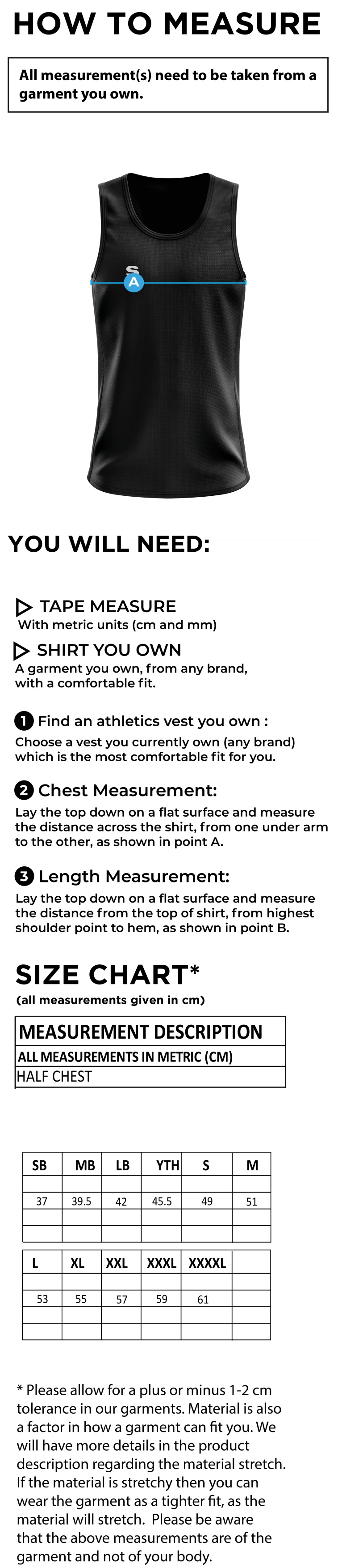 PETER SYMONDS COLLEGE - ATHLETICS VEST - Men's Fit - Size Guide