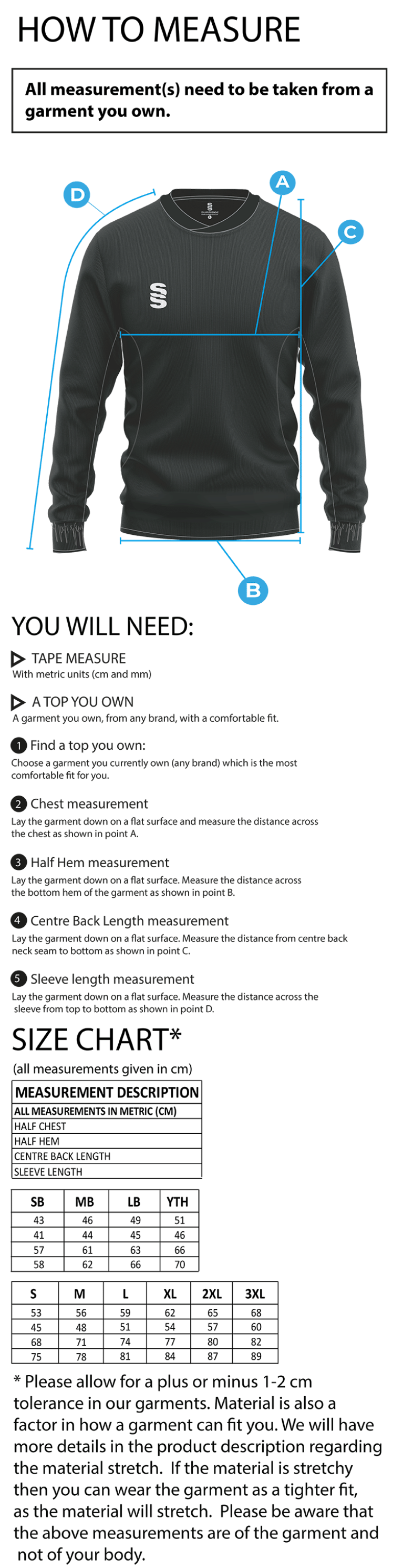 PSC Students - Run Out Top - Navy - Unisex Fit - Size Guide