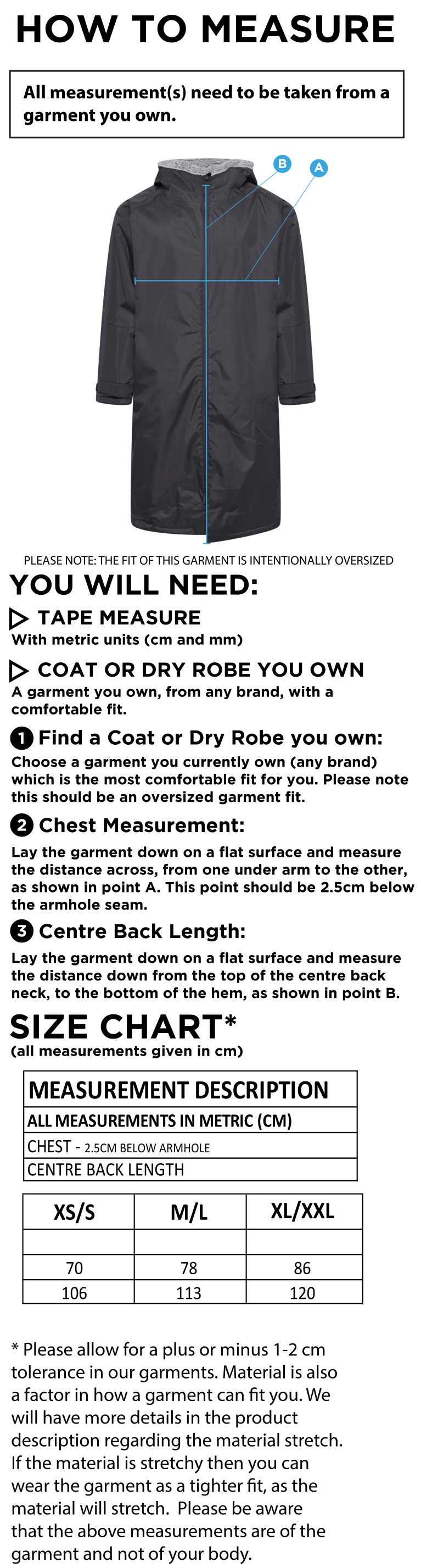 PSC Sport & PE - Active Thermal Fleece Robe - Unisex Fit - Size Guide