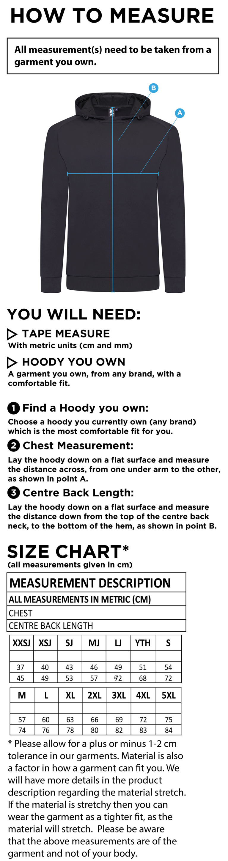 PSC Team Manager - Active Hoody - Navy - Unisex Fit - Size Guide