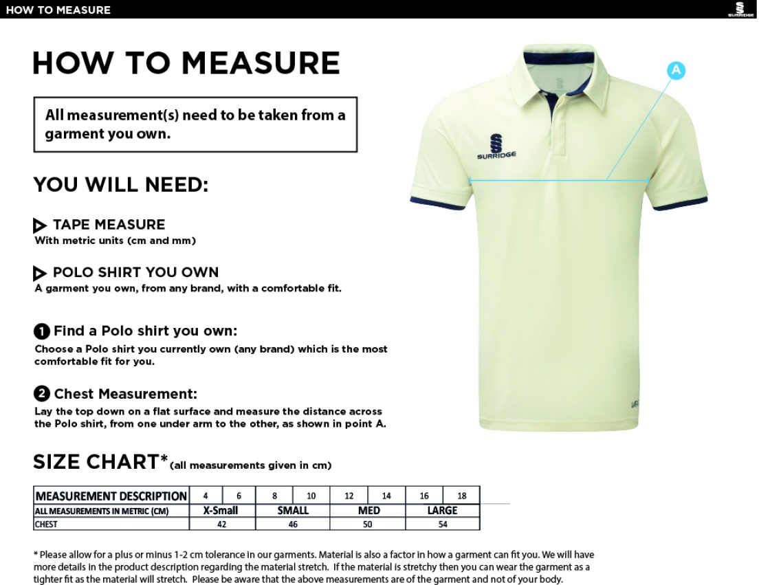 PETER SYMONDS COLLEGE CRICKET SHIRT - Women's/Girls Fit - Size Guide