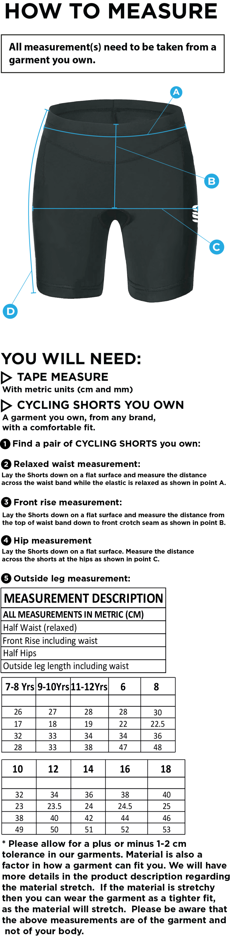PSC Team Managers WOMENS DUAL CYCLING SHORT-Navy - Size Guide