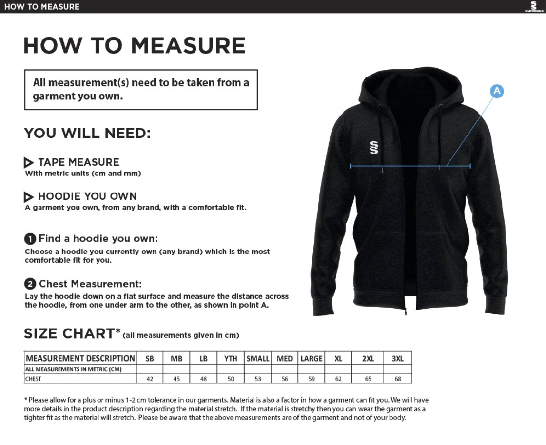 PSC Sport & PE - Dual Full Zip Hoody - Royal - Unisex Fit - Size Guide