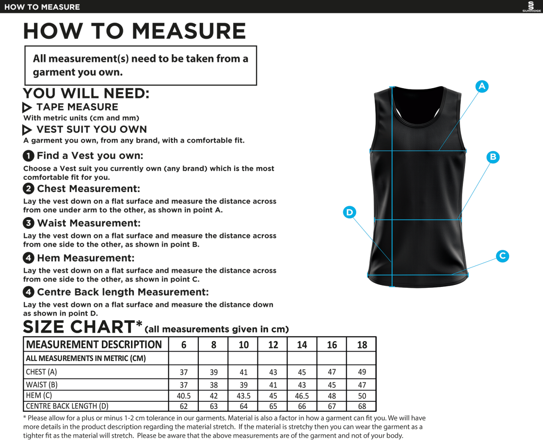 PETER SYMONDS COLLEGE - ATHLETICS VEST - Women's Fit - Size Guide