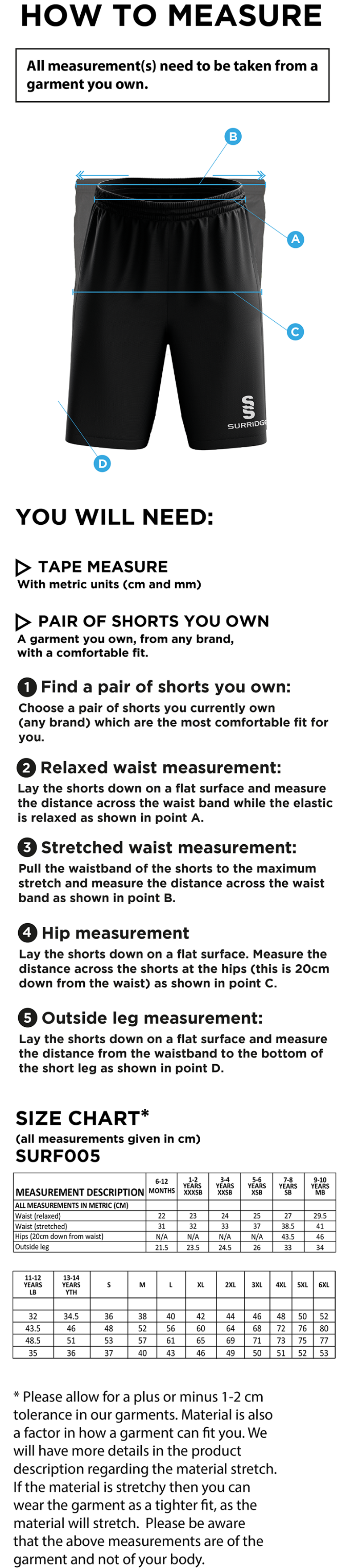 PETER SYMONDS COLLEGE SHORTS - Size Guide