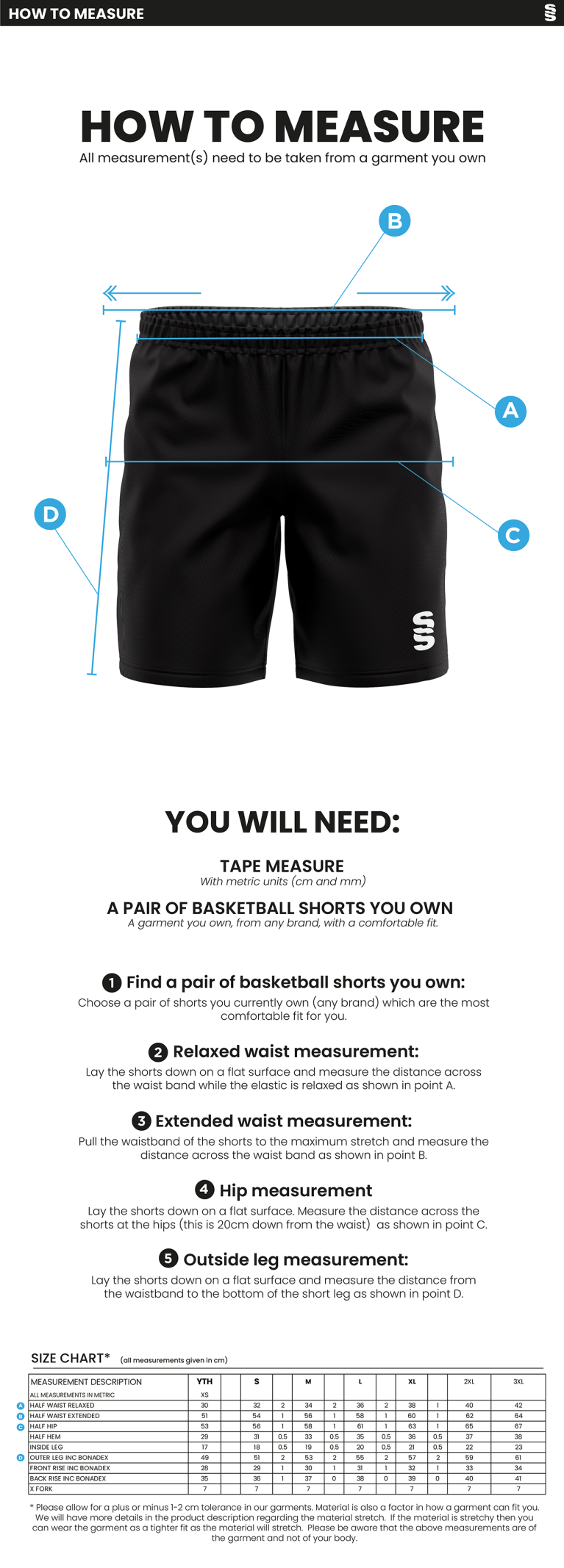 PETER SYMONDS COLLEGE BASKETBALL SHORTS - Size Guide
