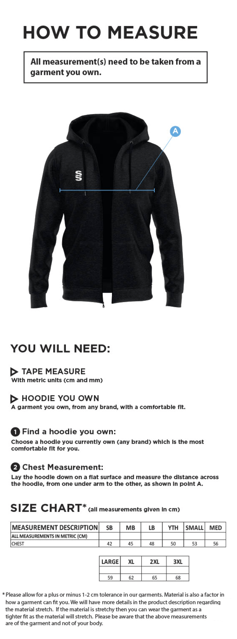 PSC Students - Dual Full Zip Hoody - Royal - Unisex Fit - Size Guide