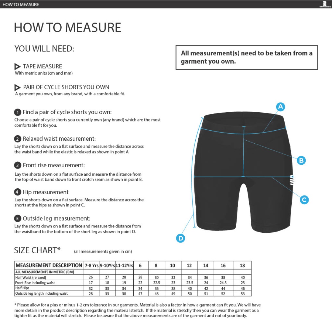 PSC Team Managers WOMENS DUAL CYCLING SHORT-Navy - Size Guide