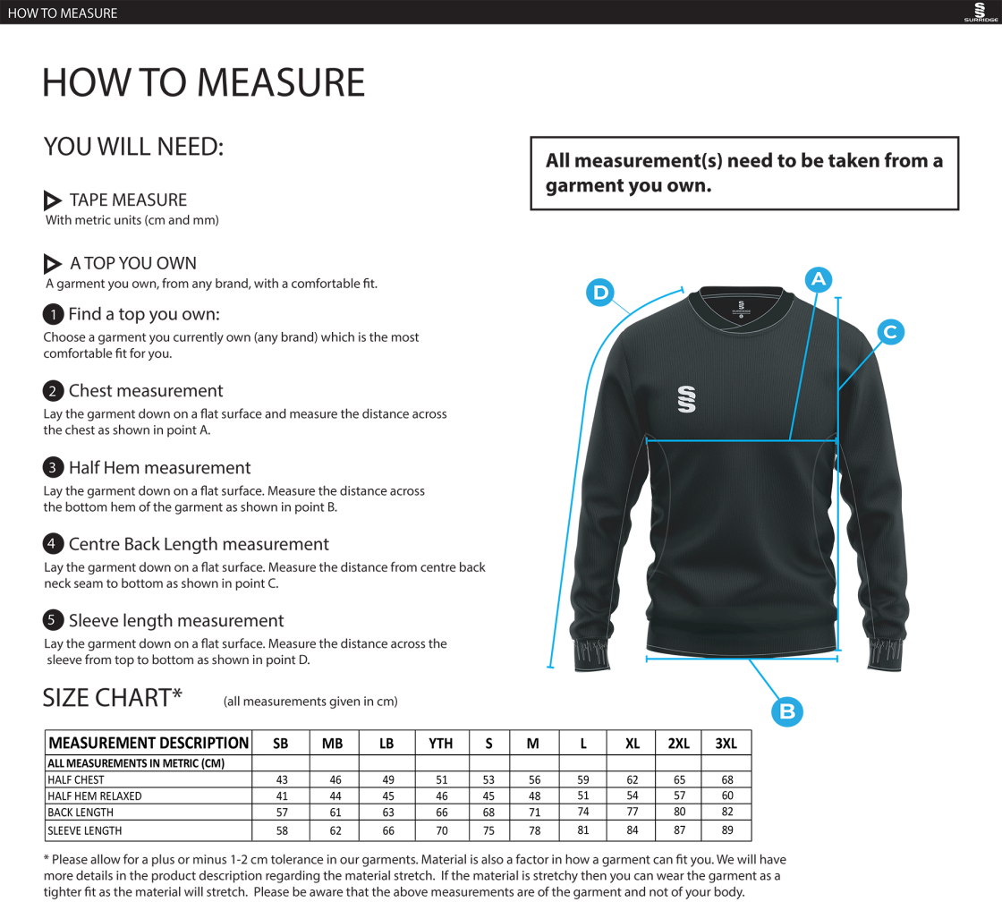 PSC Sport & PE - Run Out Top - Navy - Unisex Fit - Size Guide