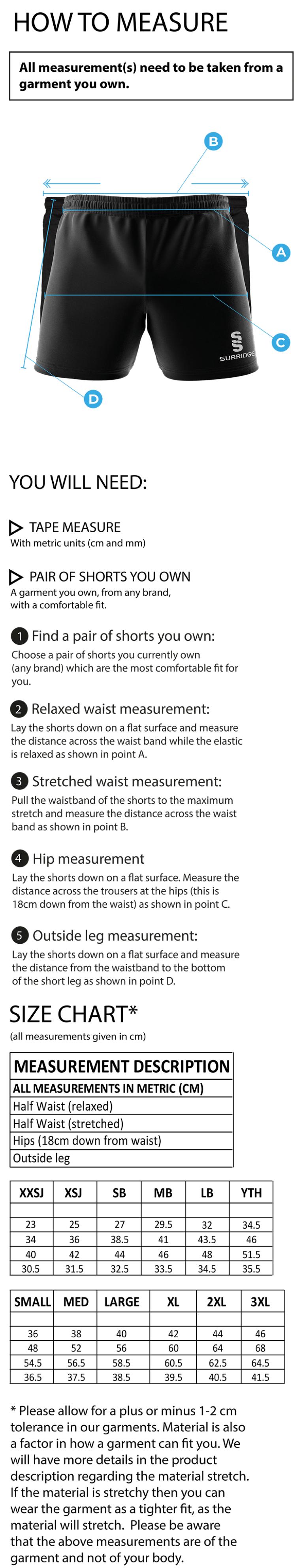 PETER SYMONDS COLLEGE RUGBY SHORTS - Size Guide