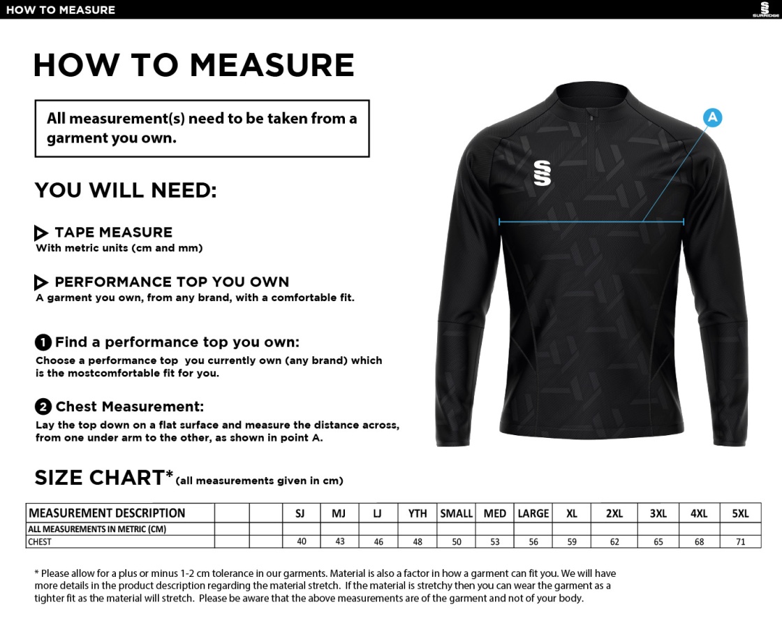 PSC Team Manager - Impact 1/4 Zip Performance Top - Royal - Unisex Fit - Size Guide