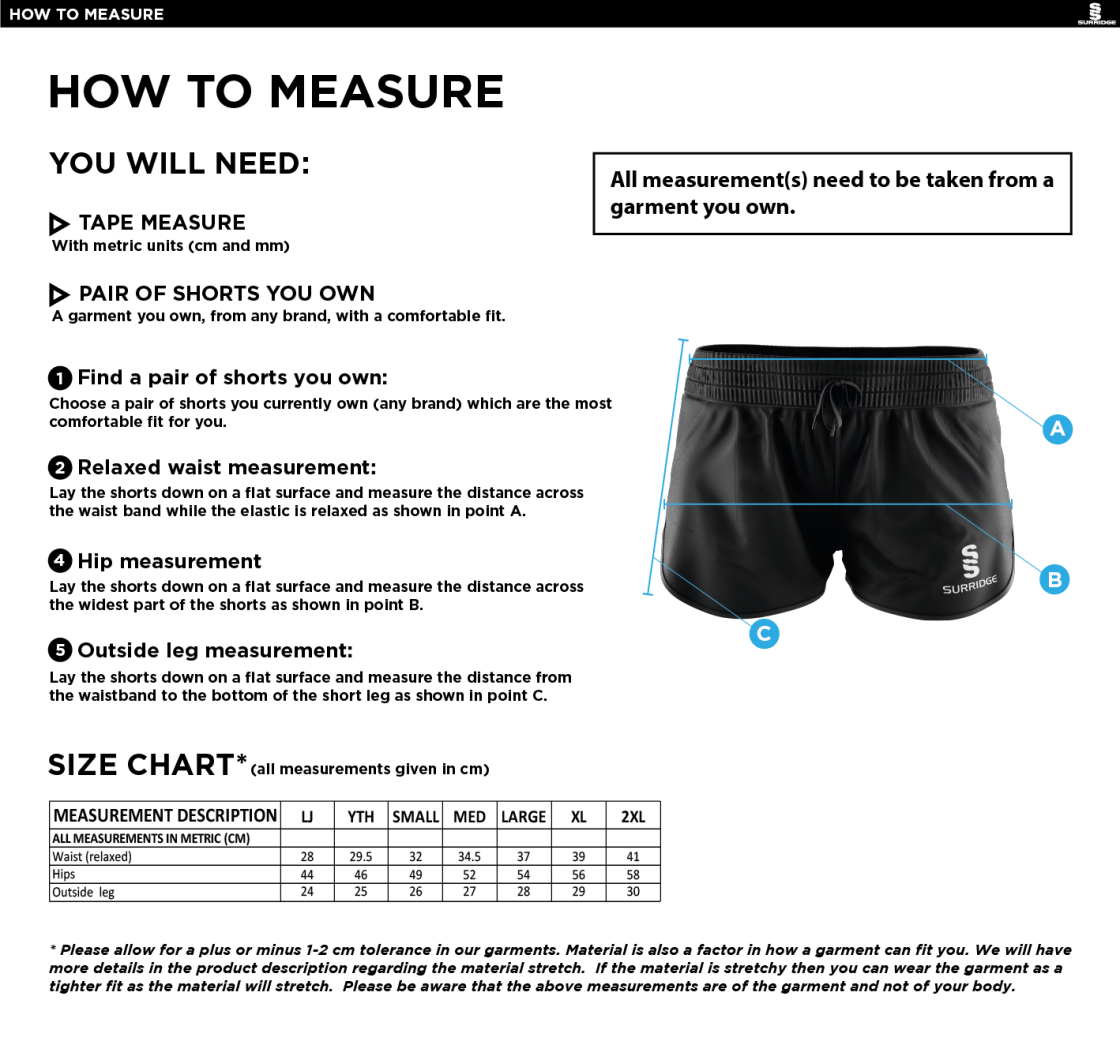 PSC - Dual Active Short - Girl's Fit - Size Guide