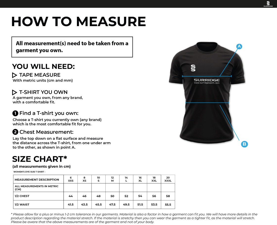 PETER SYMONDS COLLEGE - VOLLEYBALL SHIRT - Women's Fit - Size Guide