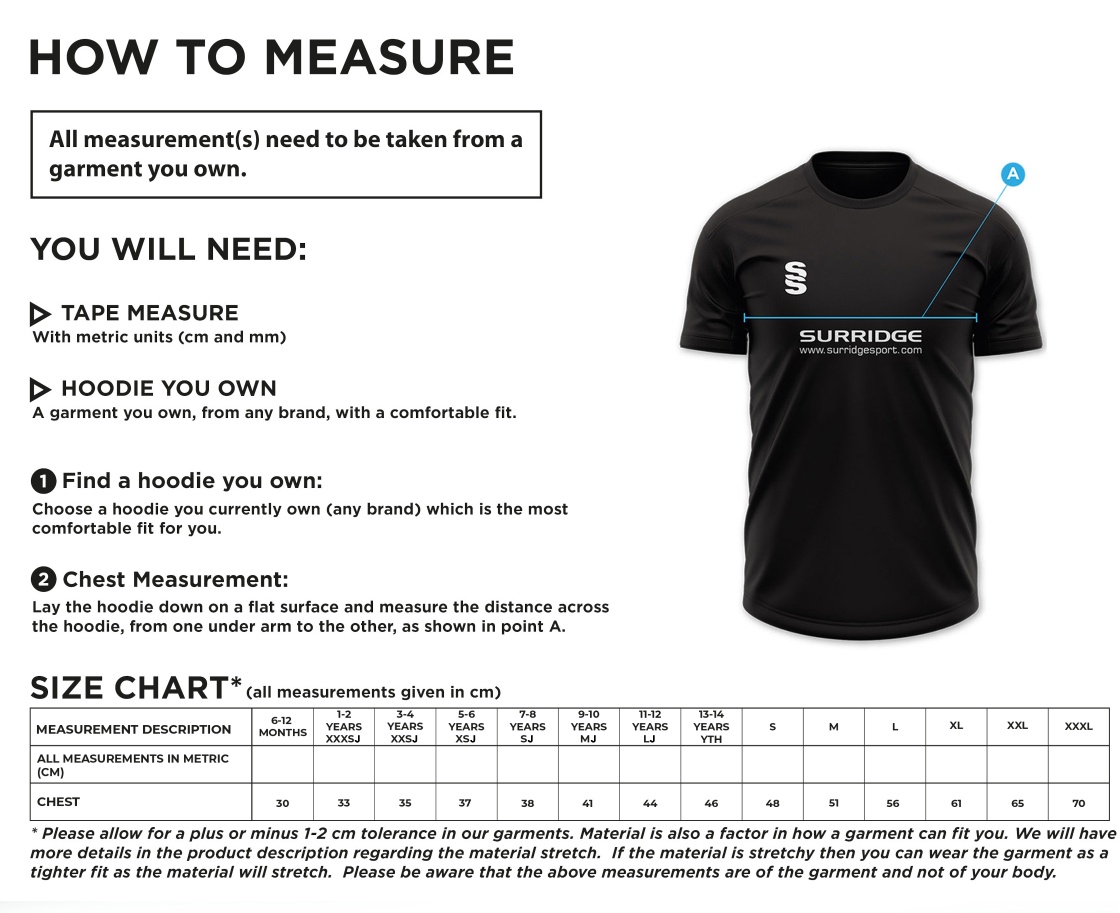 PETER SYMONDS COLLEGE - VOLLEYBALL SHIRT - Men's Fit - Size Guide