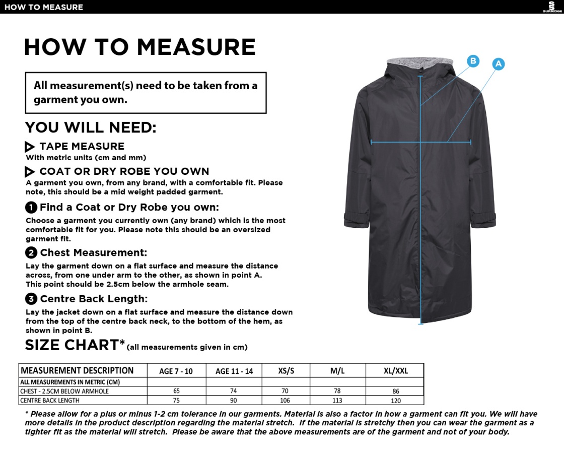 PSC Sport & PE - Active Thermal Fleece Robe - Unisex Fit - Size Guide