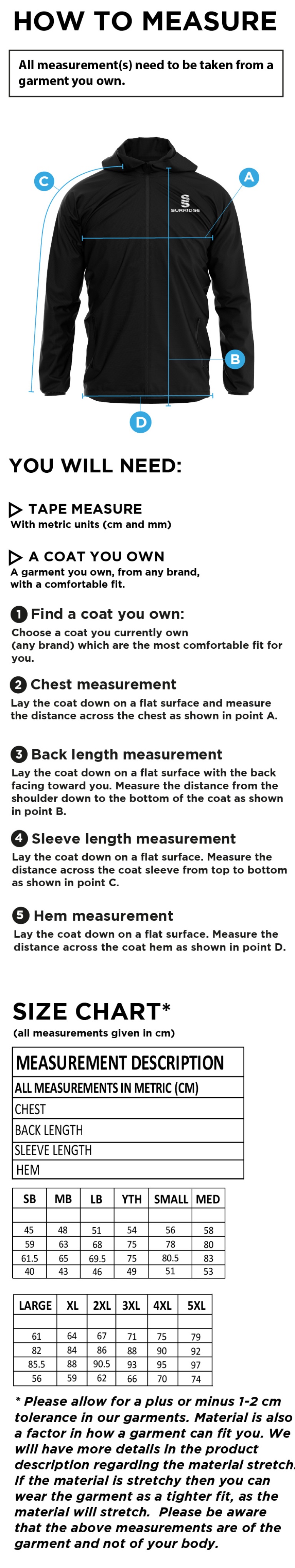 PETER SYMONDS COLLEGE DUAL TRAINING JACKET - Size Guide