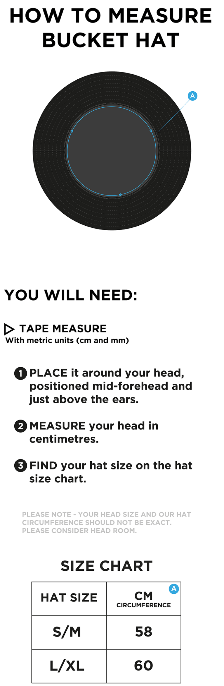 PSC - Dual Bucket Hat - Navy - Size Guide
