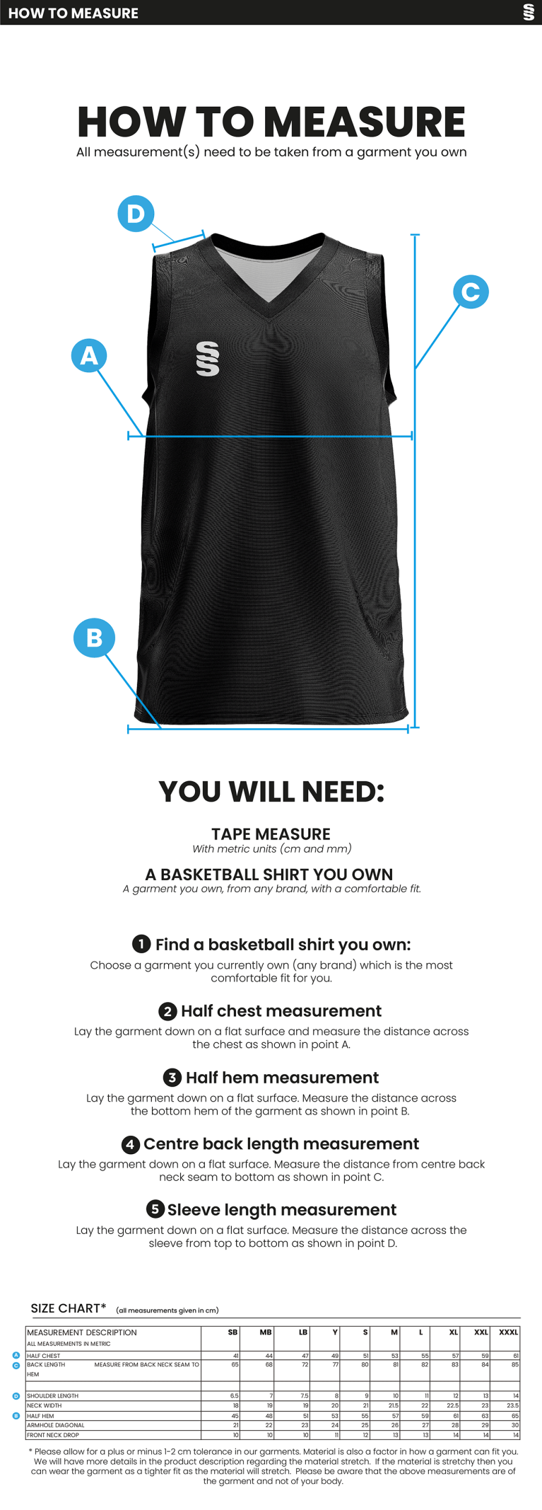 PETER SYMONDS COLLEGE - BASKETBALL VEST - Men's Fit - Size Guide