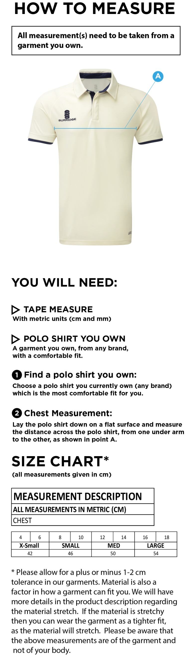 PETER SYMONDS COLLEGE CRICKET SHIRT - Women's/Girls Fit - Size Guide