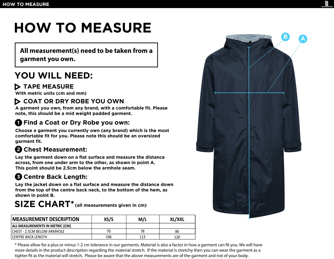 PSC Sport & PE - Active Thermal Fleece Robe - Unisex Fit - Size Guide