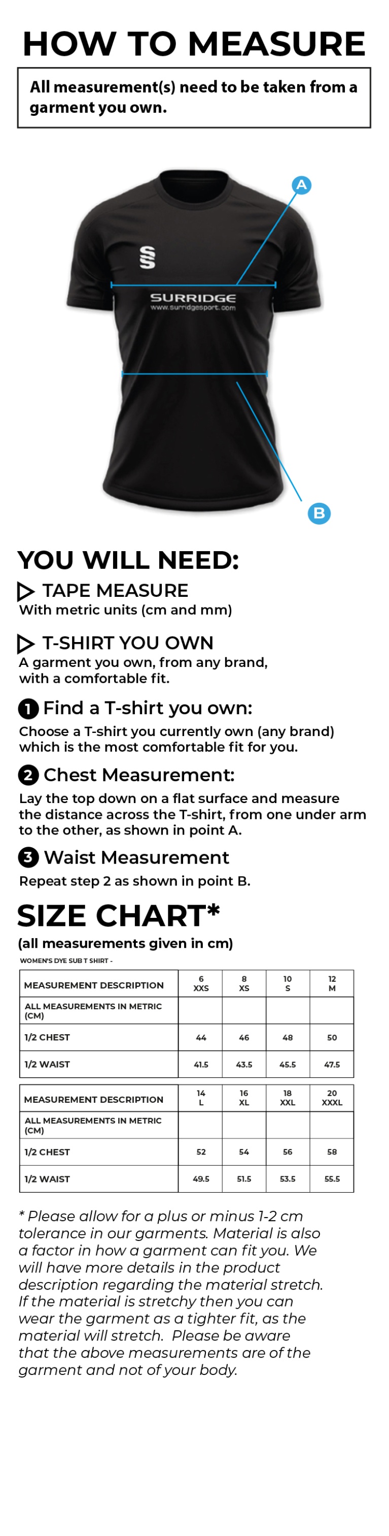 PETER SYMONDS COLLEGE - VOLLEYBALL SHIRT - Women's Fit - Size Guide