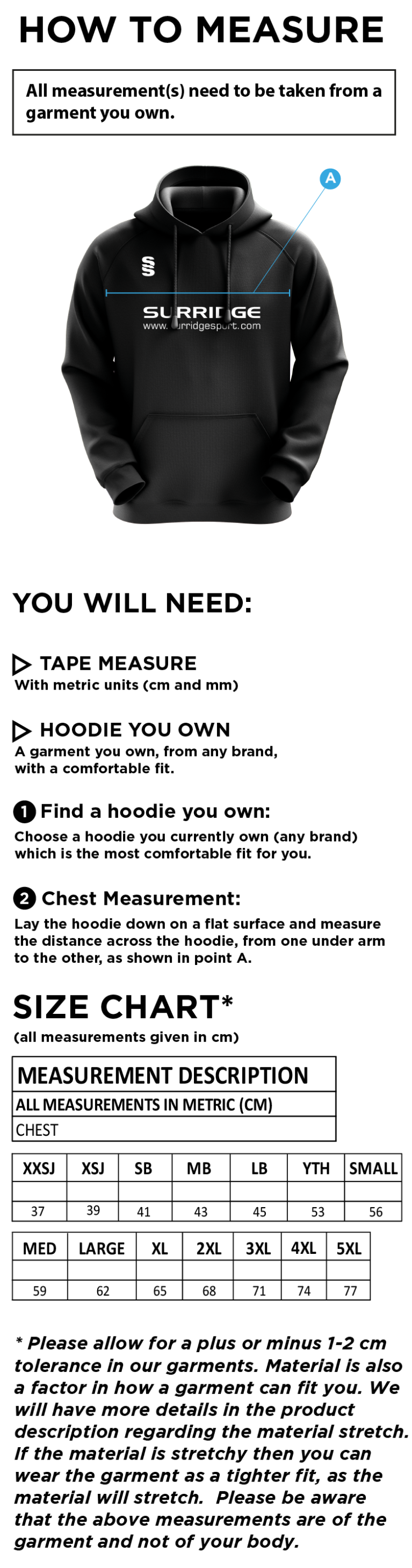 PSC Sport & PE - Fuse Hoody - Navy / White - Unisex Fit - Size Guide