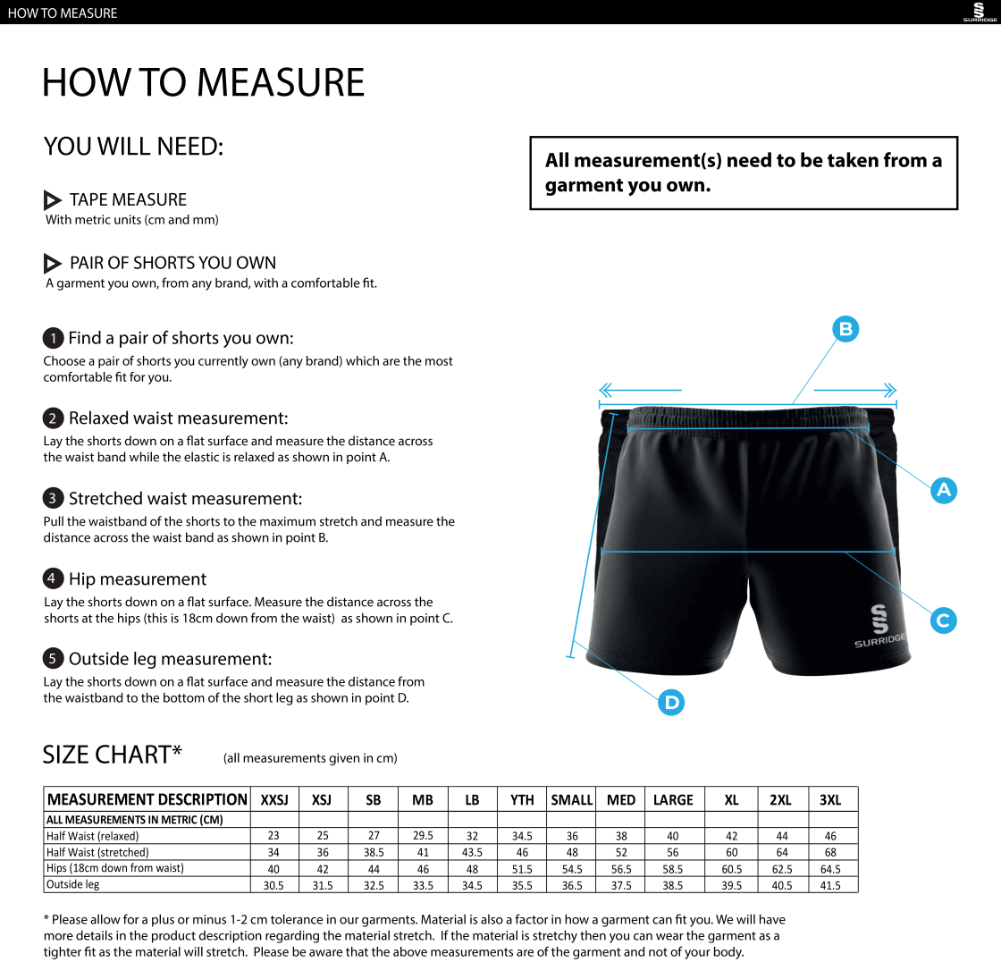 PETER SYMONDS COLLEGE RUGBY SHORTS - Size Guide