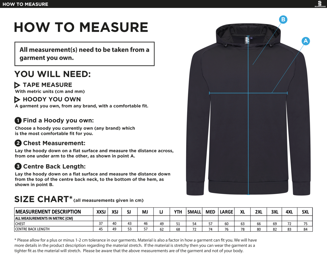 PSC Team Manager - Active Hoody - Navy - Unisex Fit - Size Guide